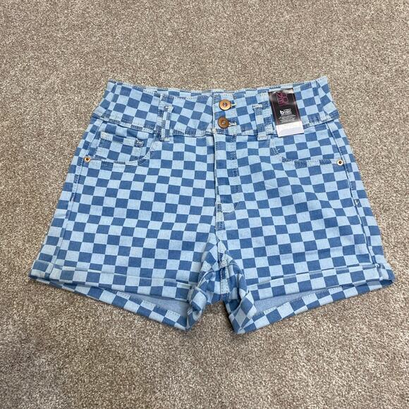 Y2K 00s streetwear grunge Checkerboard Highwaisted Corset Short sz 11 Festival - Picture 1 of 12